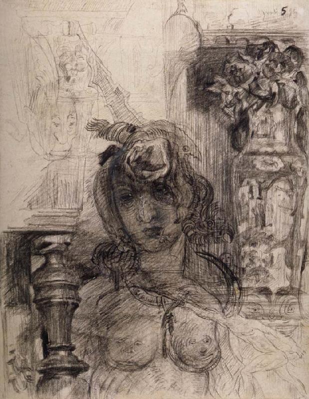 James Ensor Nude at a Balustrade or Nude with Vase and Column oil painting image